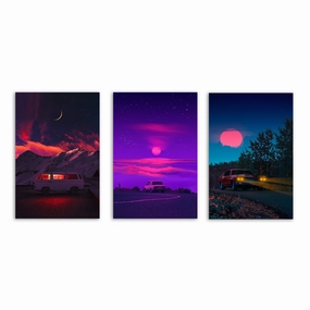Nightride - Triptych by Yagedan framed mural artwork