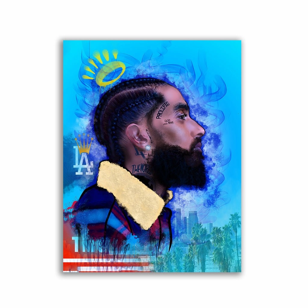 Nipsey by Sean Flores framed mural artwork