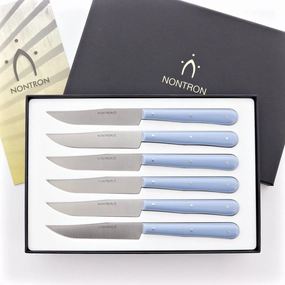 Nontron Steak Knives in Acrylic Sky Blue cute desktop display
