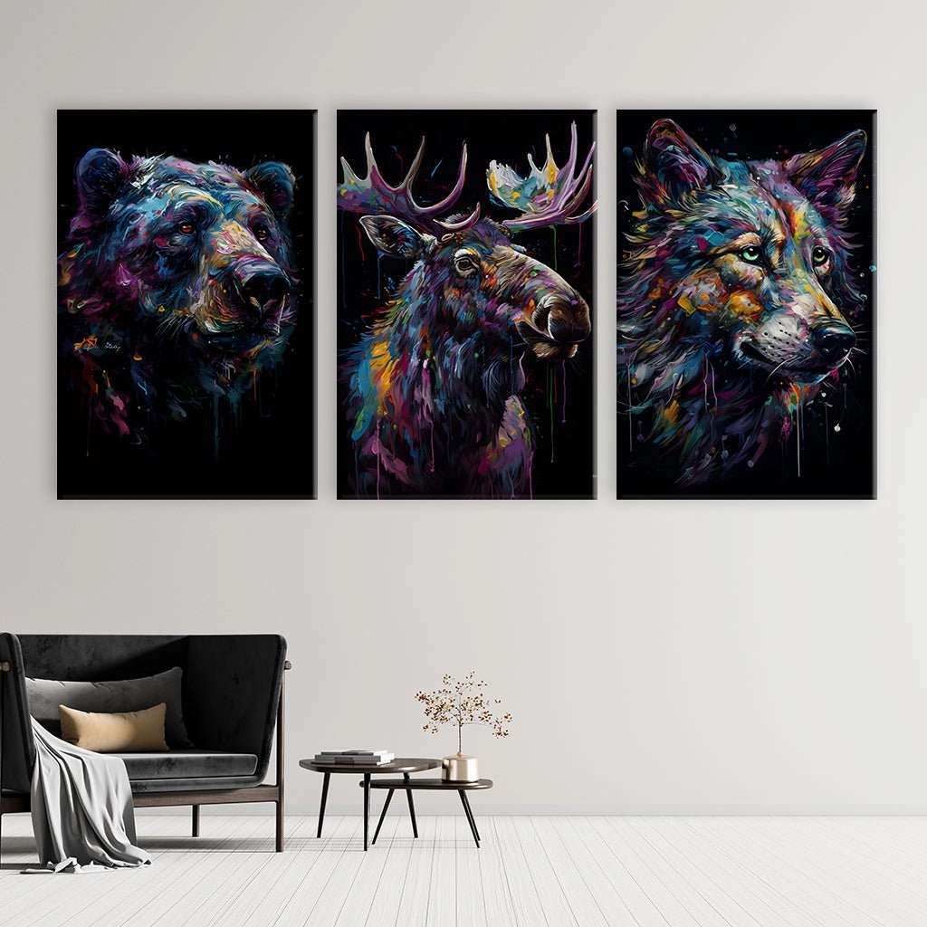 Nordic Animals Art Triptych by Juliano de Araujo 