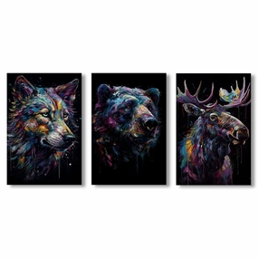 Nordic Animals Art Triptych by Juliano de Araujo framed mural artwork