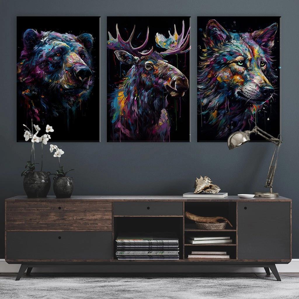 Nordic Animals Art Triptych by Juliano de Araujo 