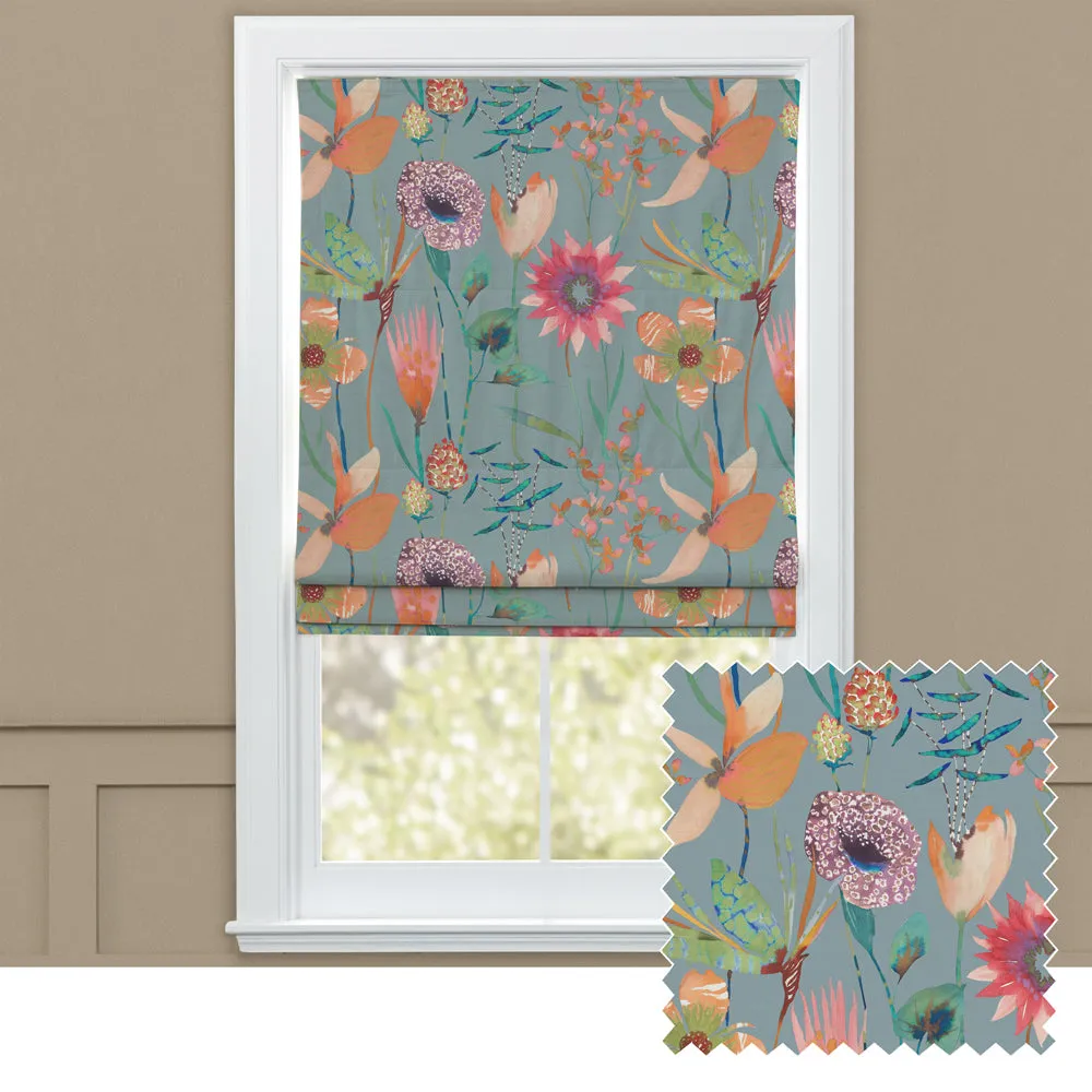 Oceania Printed Cotton Made to Measure Roman Blinds Robins Egg chic floor carpet  