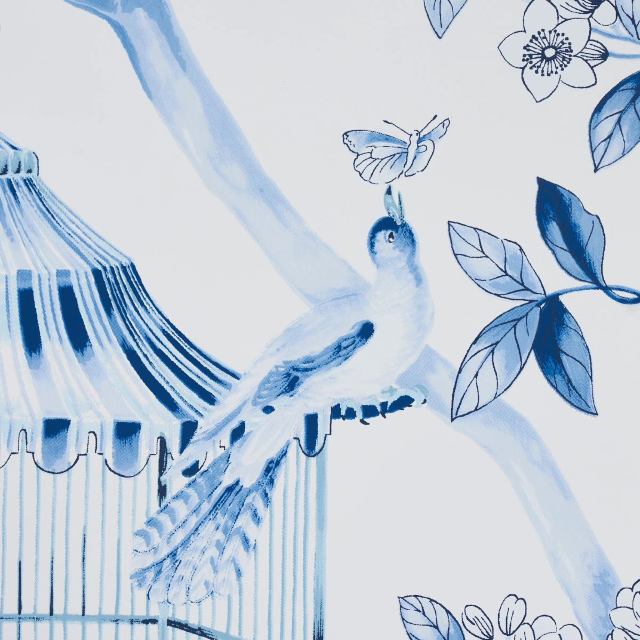 Oiseaux Et Fleurs Wallpaper in Porcelain