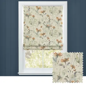 Olearia Printed Cotton Made to Measure Roman Blinds Coral/Cloud/Linen chic floor carpet  