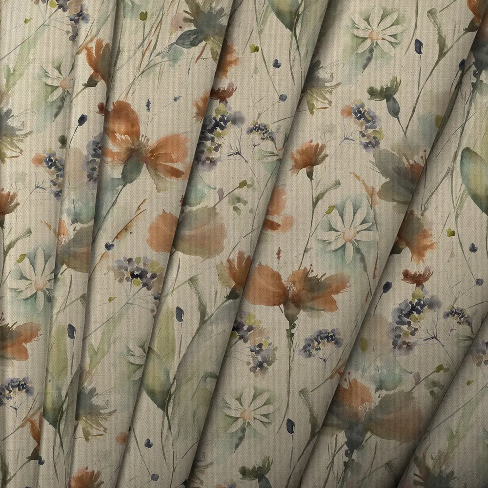 Olearia Printed Cotton Made to Measure Roman Blinds Coral/Cloud/Linen