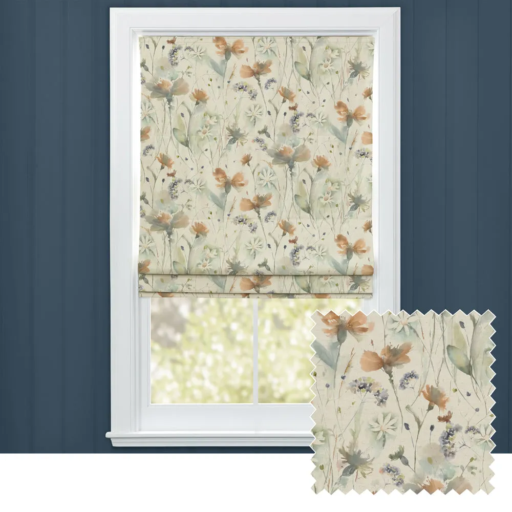 Olearia Printed Cotton Made to Measure Roman Blinds Coral/Cloud/Linen chic floor carpet  