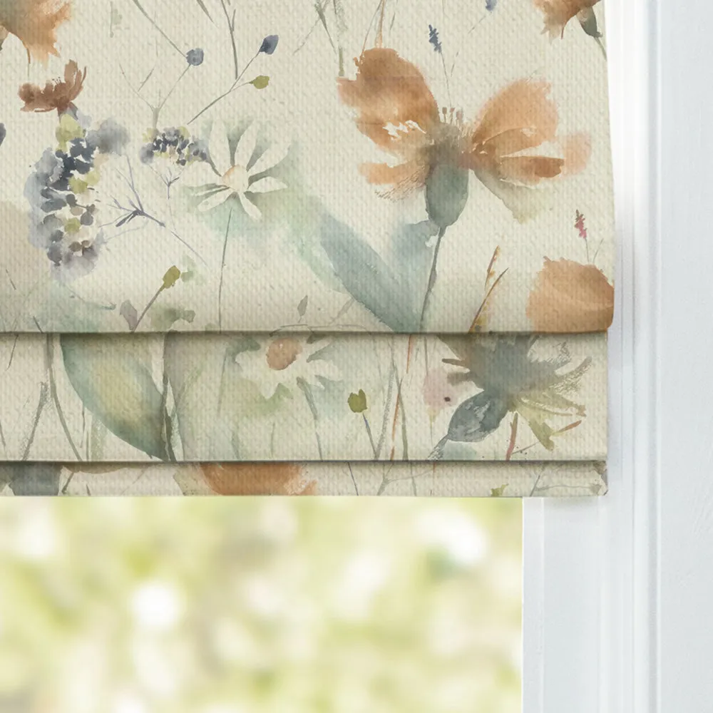 Olearia Printed Cotton Made to Measure Roman Blinds Coral/Cloud/Linen