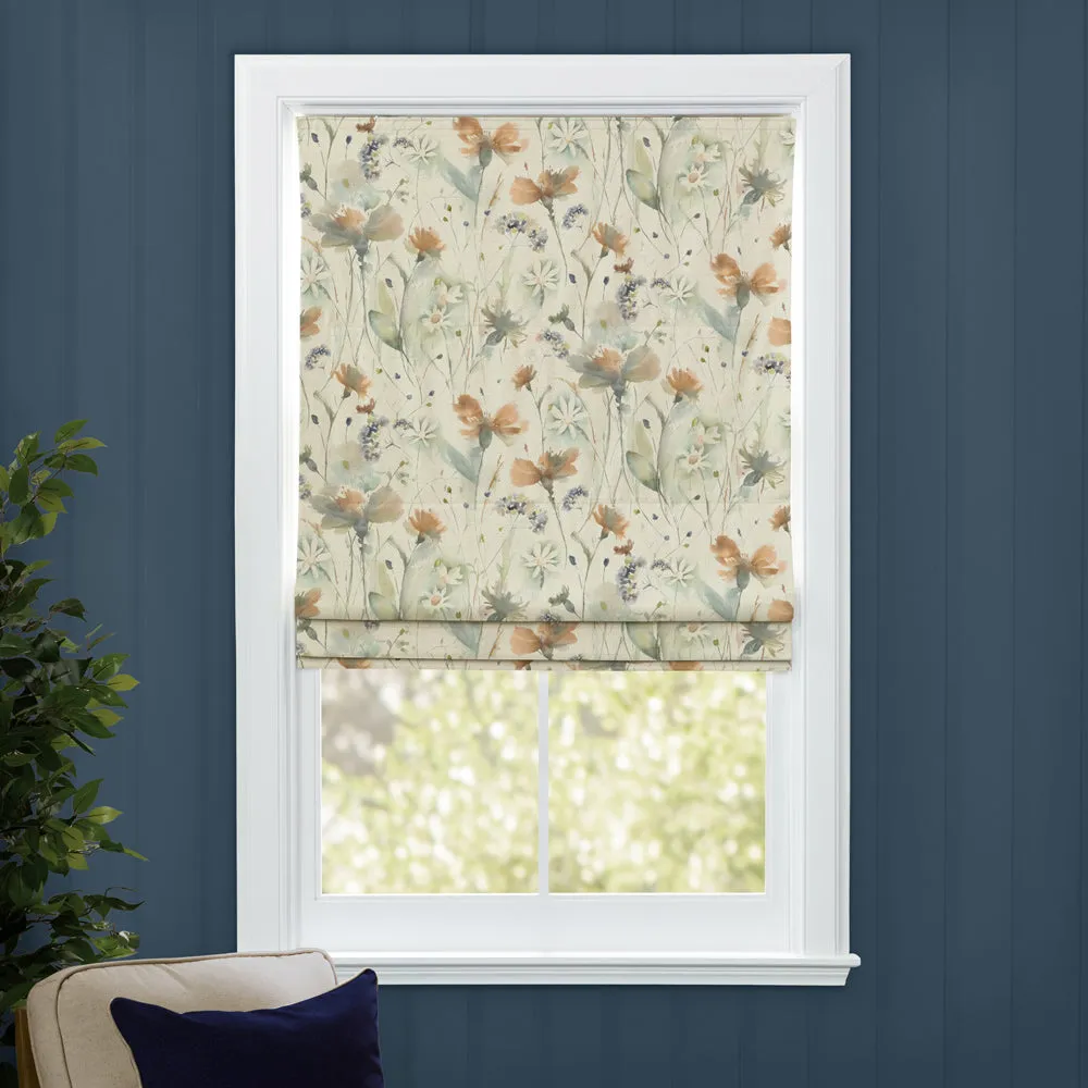 Olearia Printed Cotton Made to Measure Roman Blinds Coral/Cloud/Linen