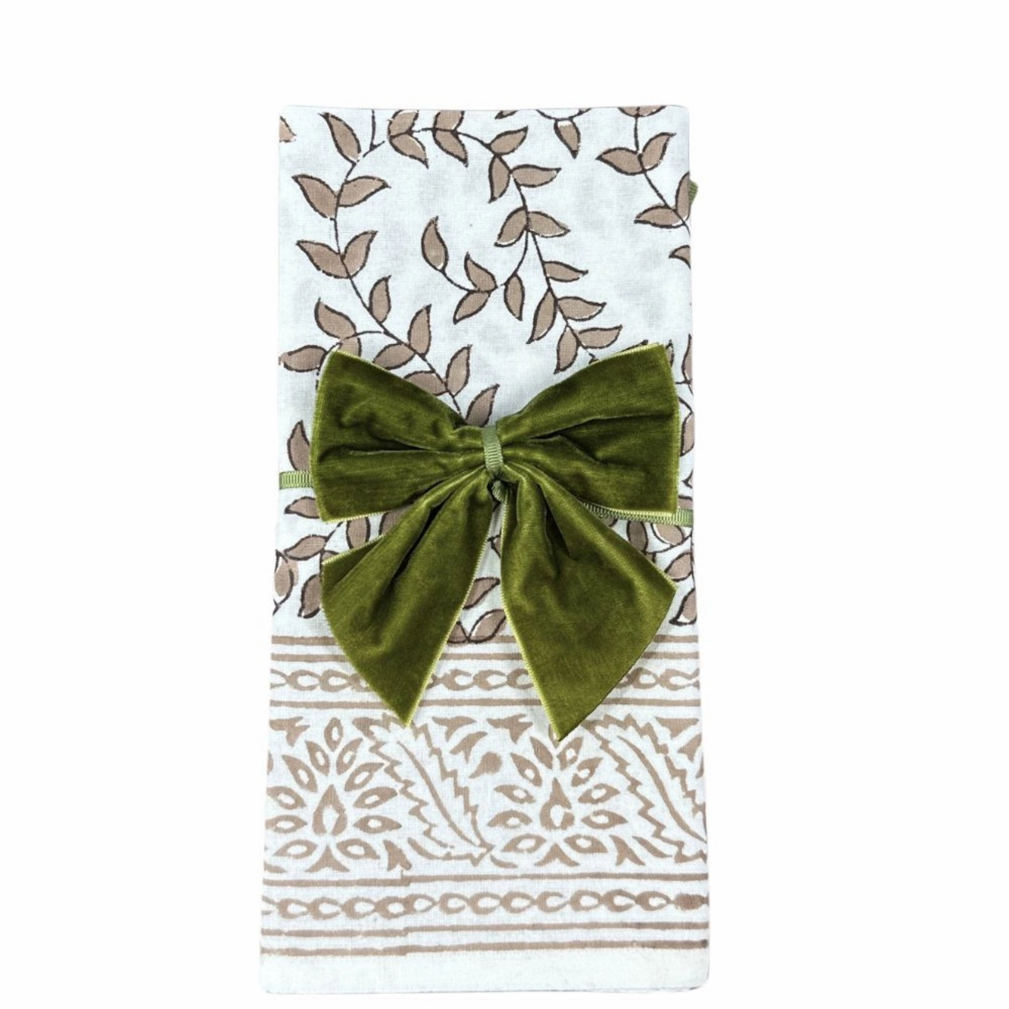 Olive Velvet Bow Napkin Ties, Set of 4