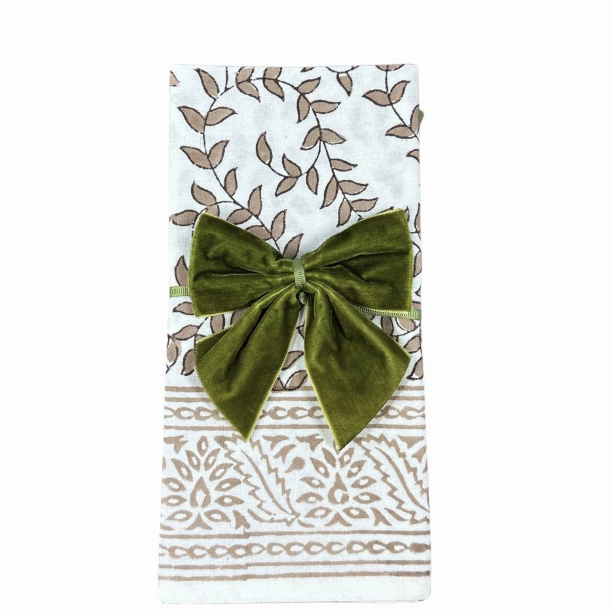 Olive Velvet Bow Napkin Ties, Set of 4