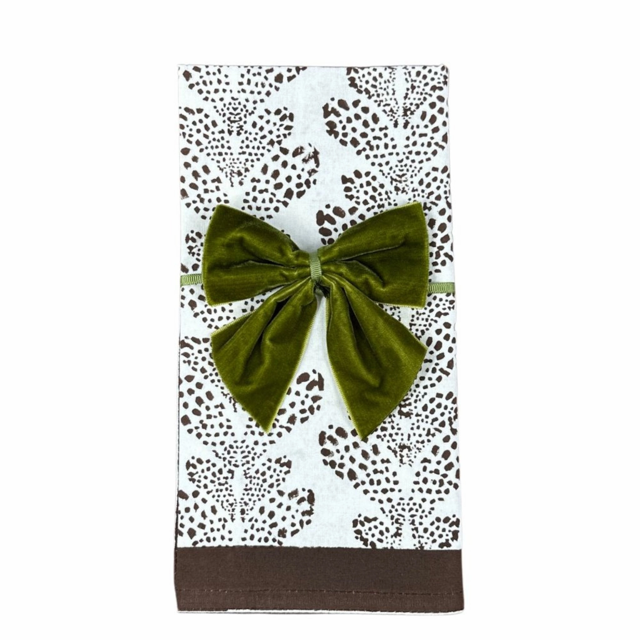 Olive Velvet Bow Napkin Ties, Set of 4