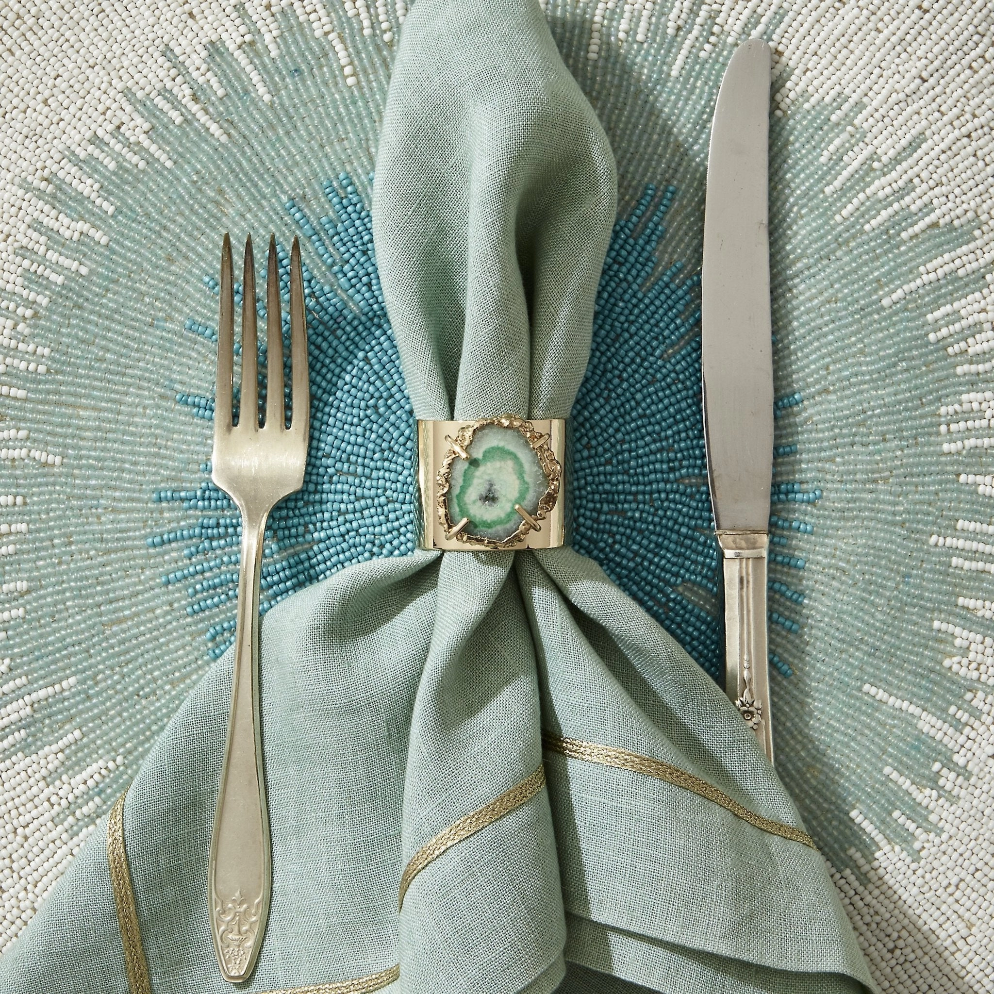 Ombre Hand Beaded Placemat, Turquoise