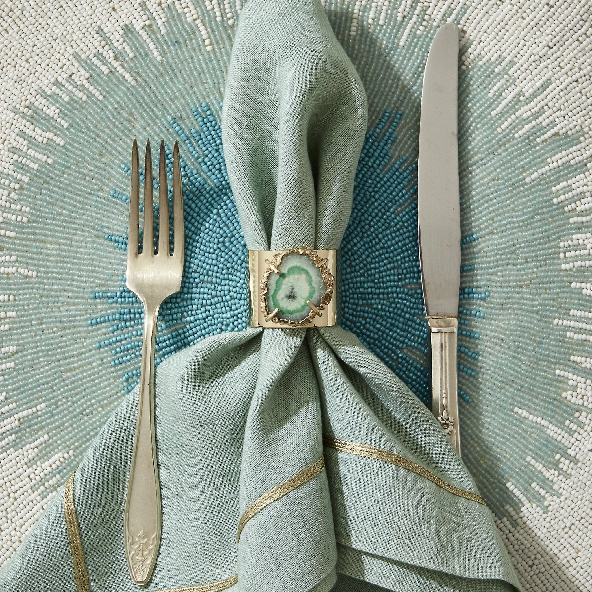 Ombre Hand Beaded Placemat, Turquoise