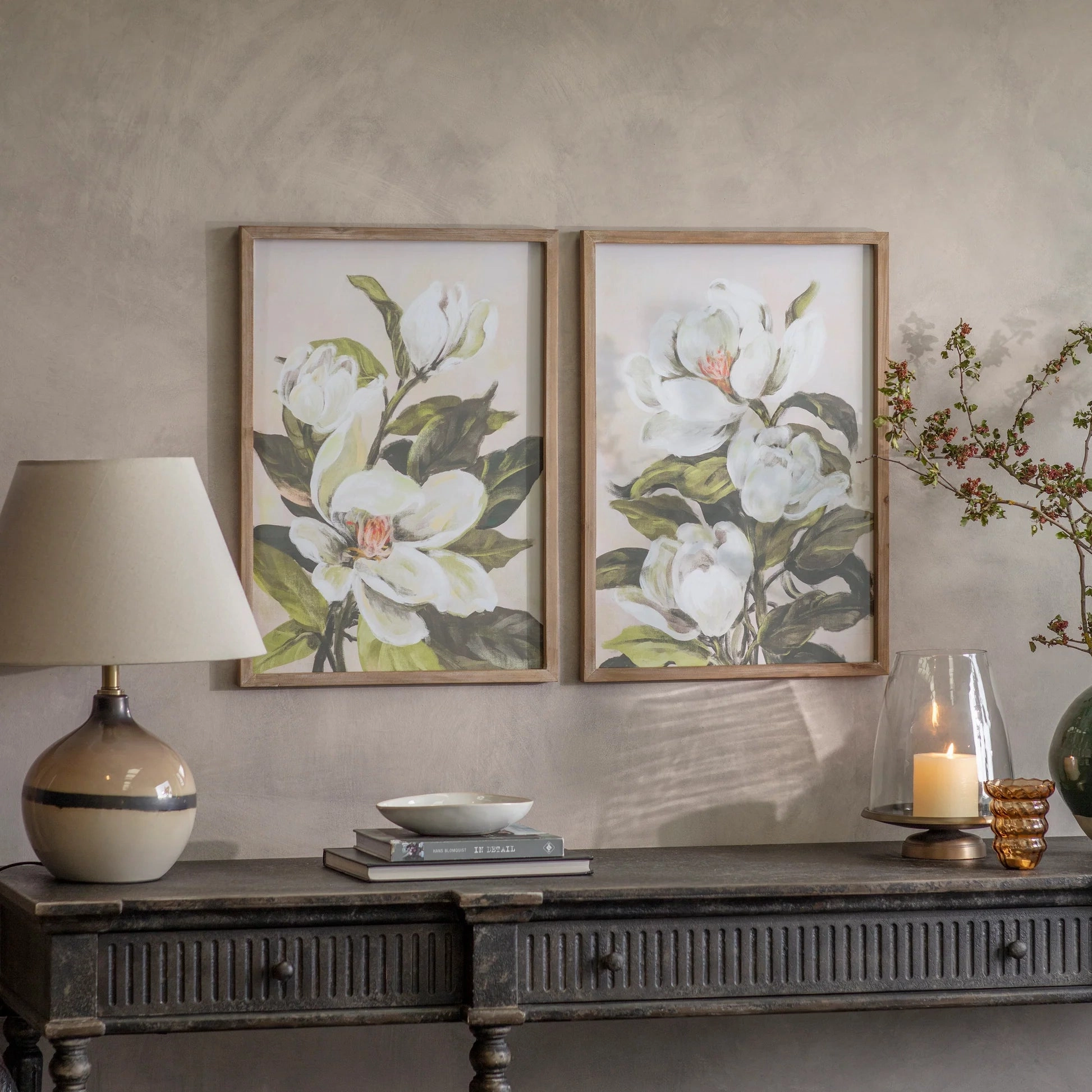 Ormington Set of Two Magnolia Framed Prints 70cm modern mural painting