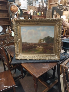 ORNATELY FRAMED LANDSCAPE OIL PAINTING WITH SHEEP artistic wall mural