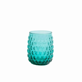 Oval Beaded Hand Blown Juice Glasses in Teal mini desktop sculpture