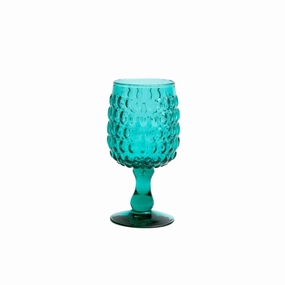 Oval Beaded Hand Blown Water Goblets in Teal cute desktop display