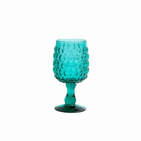 Oval Beaded Hand Blown Water Goblets in Teal mini desktop sculpture