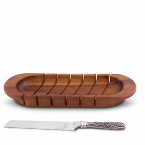 Oval Bread Board with Pewter Wheat Knife cute desktop display