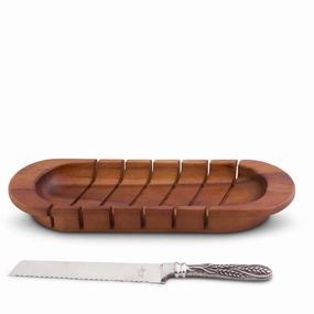 Oval Bread Board with Pewter Wheat Knife mini desktop sculpture
