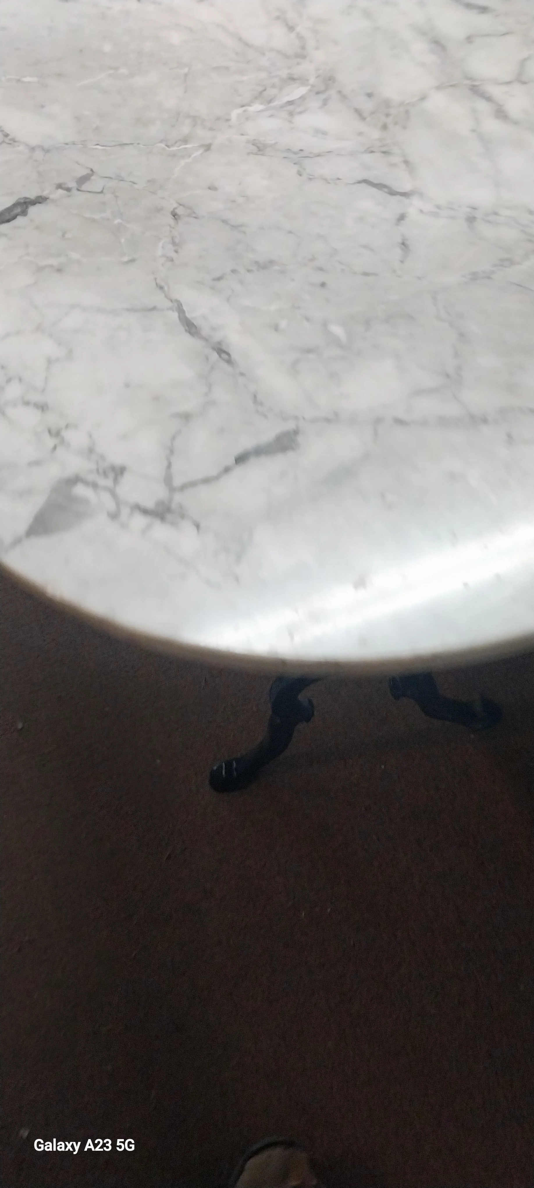 OVAL MARBLE TOP METAL BASE PUB TABLE