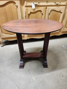 OVAL TOP MAHOGANY PARLOR TABLE WITH COLUMN SIDES artistic wall mural