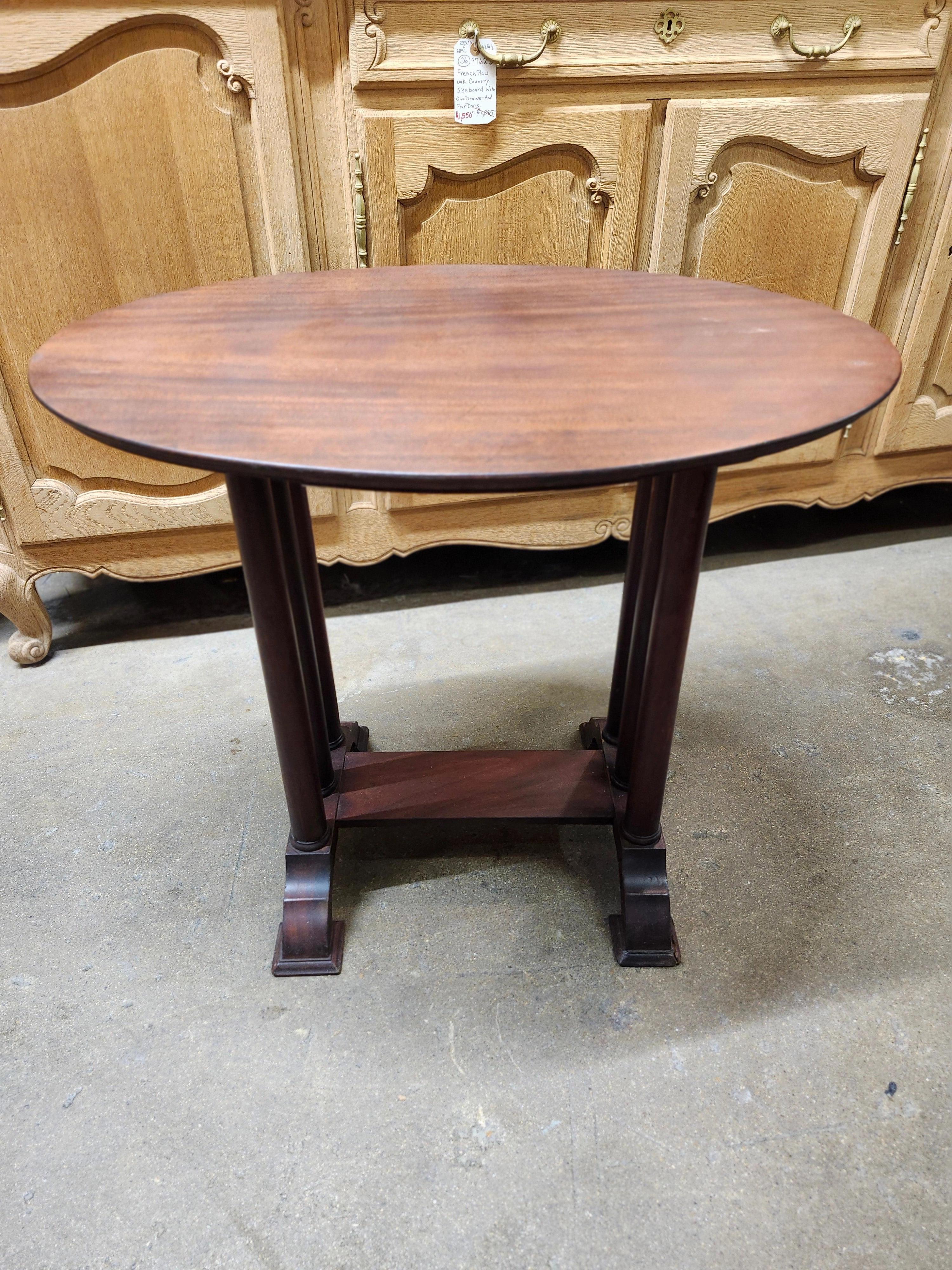 OVAL TOP MAHOGANY PARLOR TABLE WITH COLUMN SIDES artistic wall mural