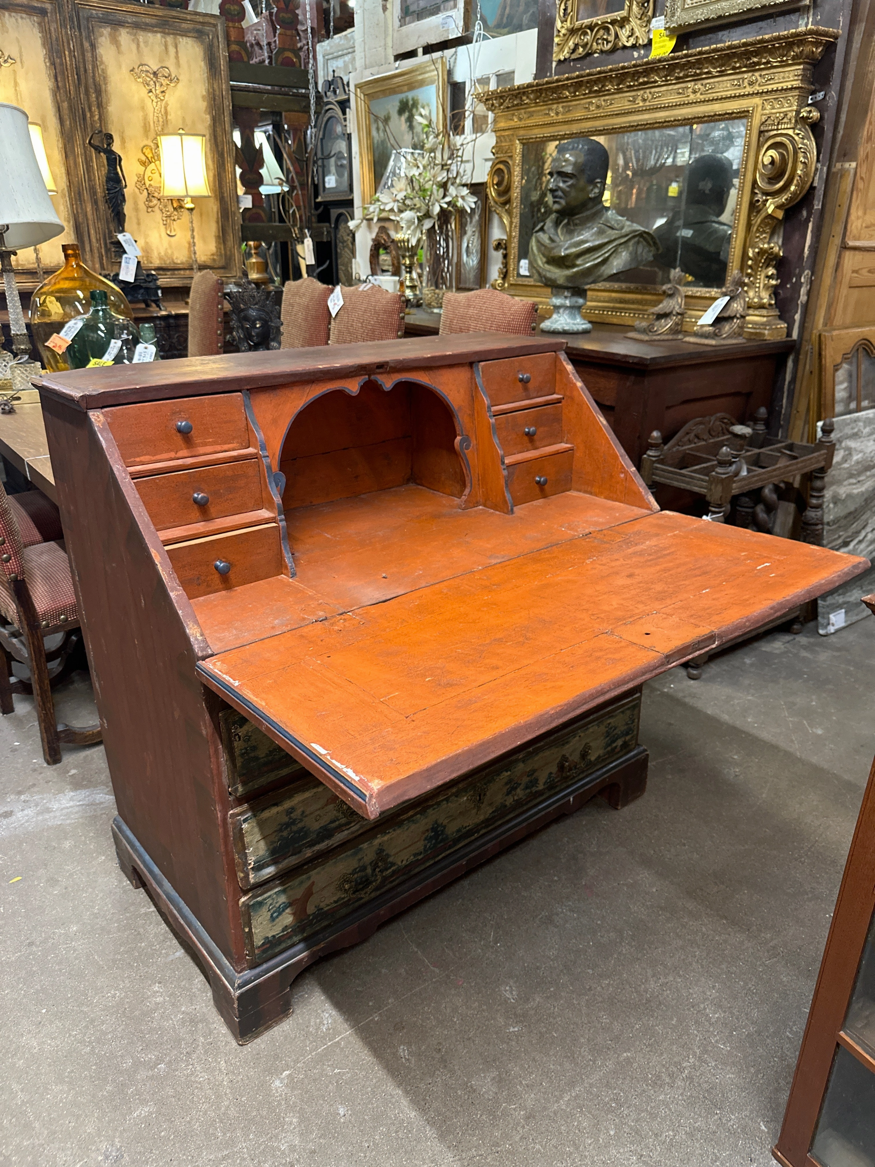 PAINTED PINE DROPFRONT DESK ON CHEST