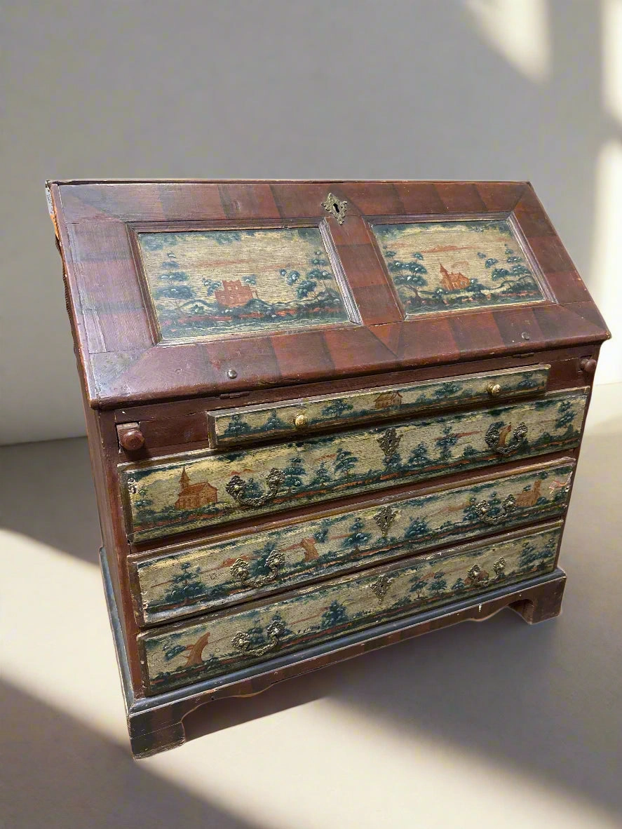 PAINTED PINE DROPFRONT DESK ON CHEST artistic wall mural