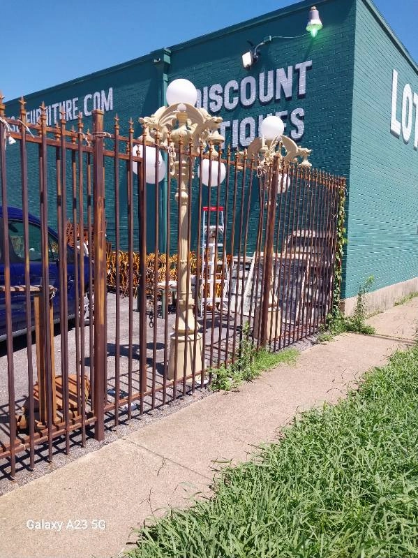 PAIR OF 9' TALL OUTDOOR CAST ALUMINUM POLE LAMPS artistic wall mural