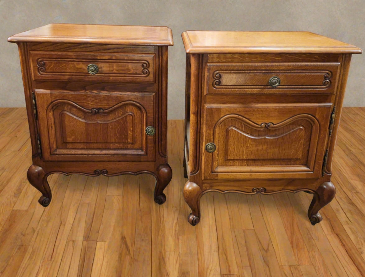PAIR OF LOUIS XV LOW OAK SIDE CABINETS artistic wall mural
