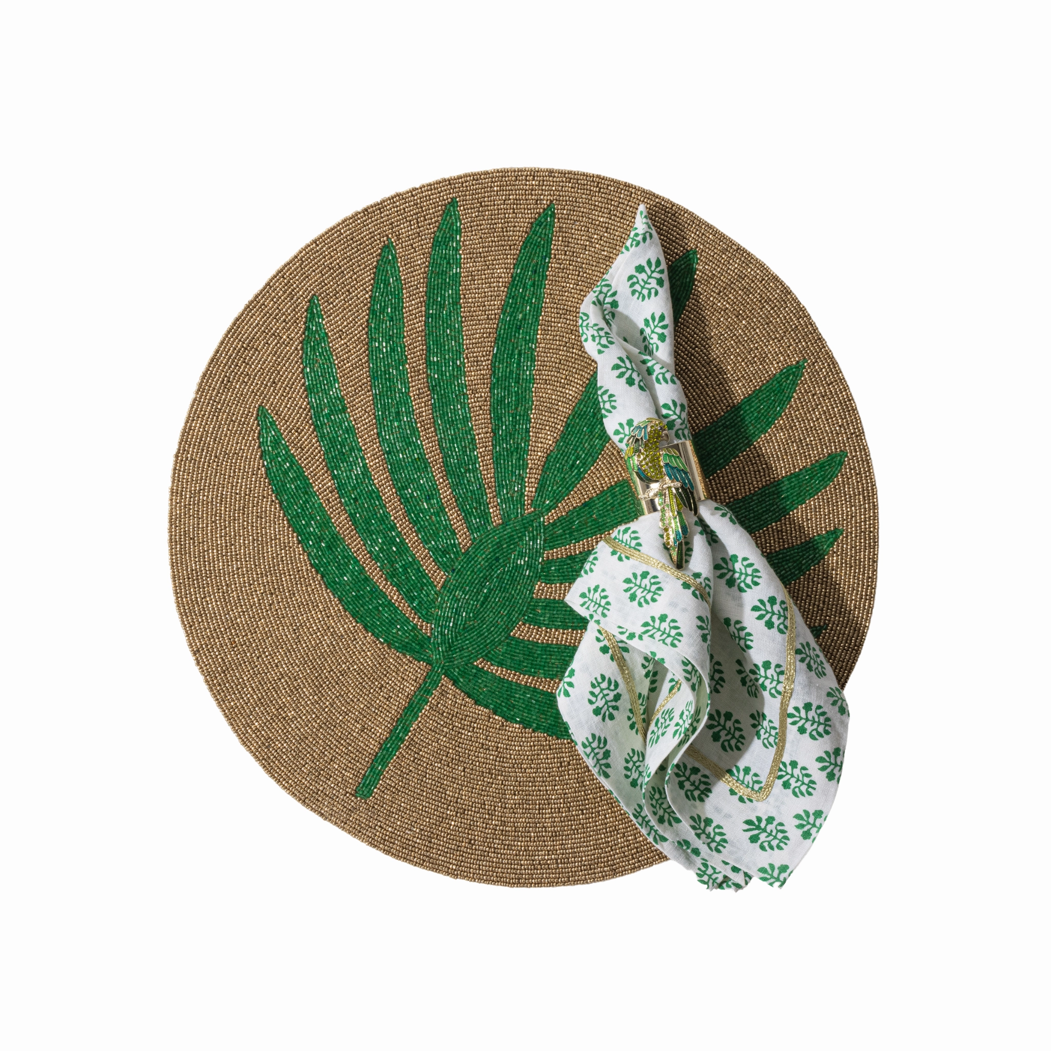 Palm Frond Hand Beaded Placemat, Green