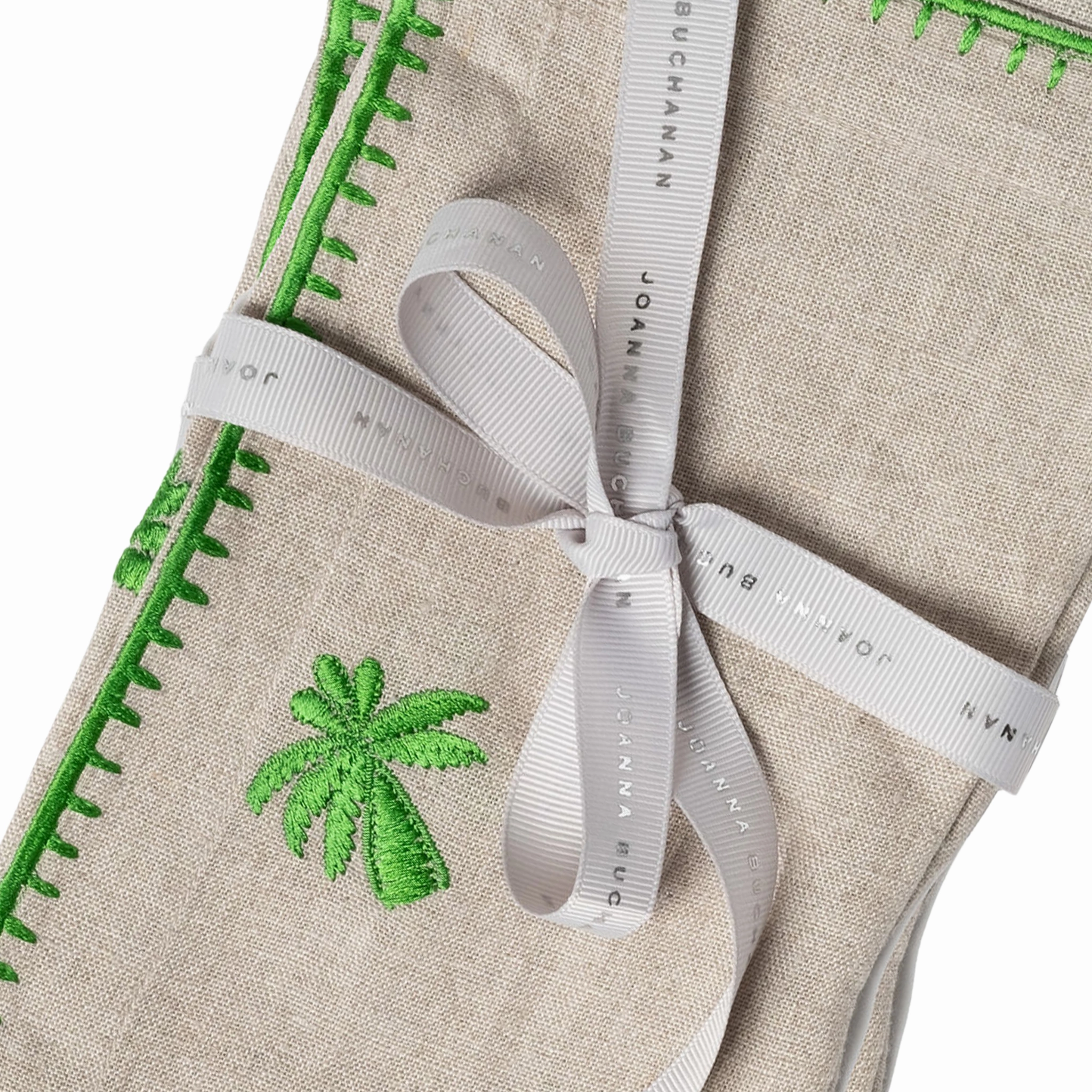 Palm Tree Embroidered Dinner Napkins, Flax, Set of Two