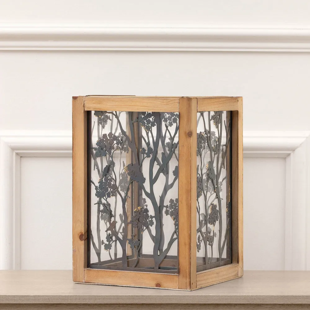 Paloma Wooden Floral Set of 2 Lanterns Natural