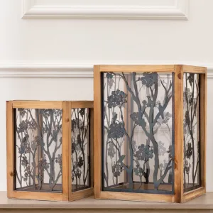 Paloma Wooden Floral Set of 2 Lanterns Natural modern fashion rug  
