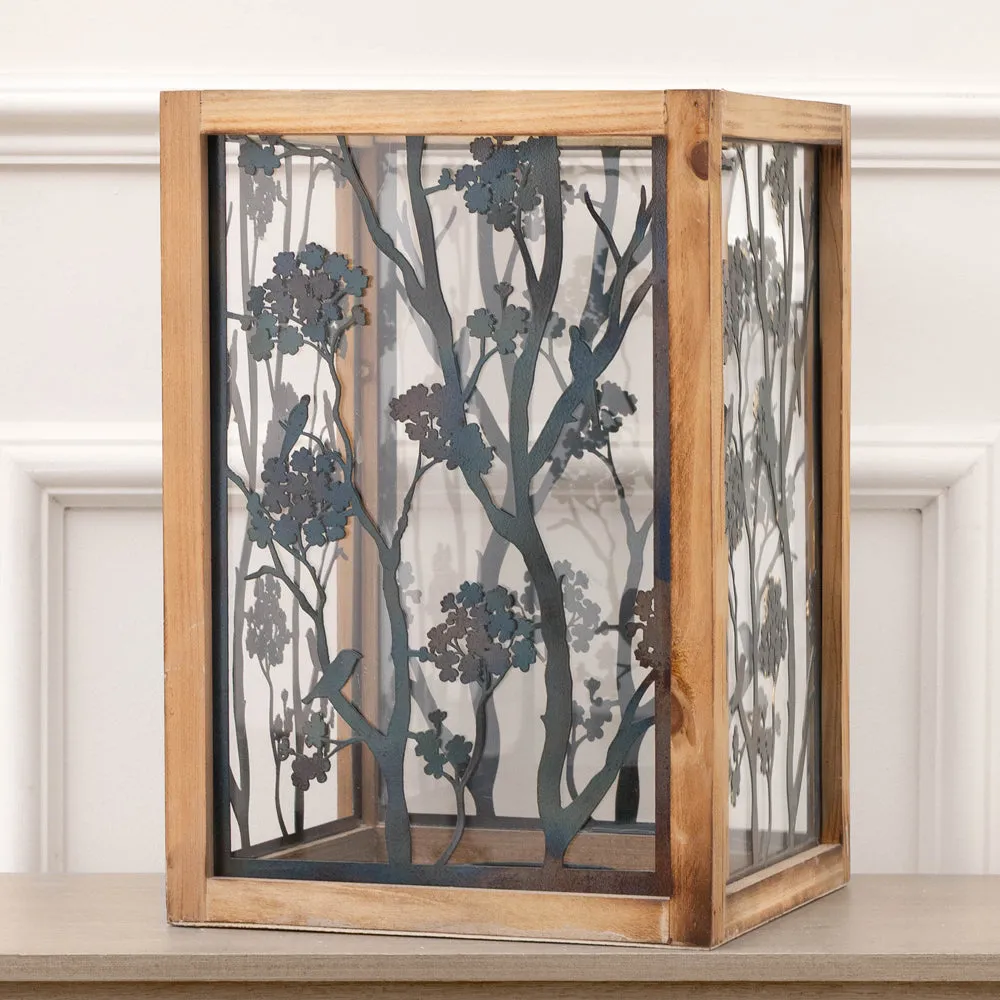 Paloma Wooden Floral Set of 2 Lanterns Natural