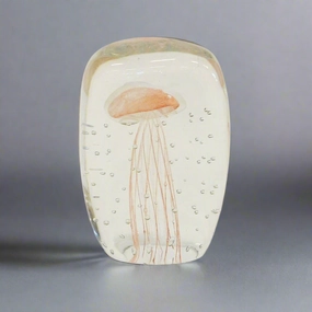 Paperweight jellyfish 12cm square peach decorative home ornament