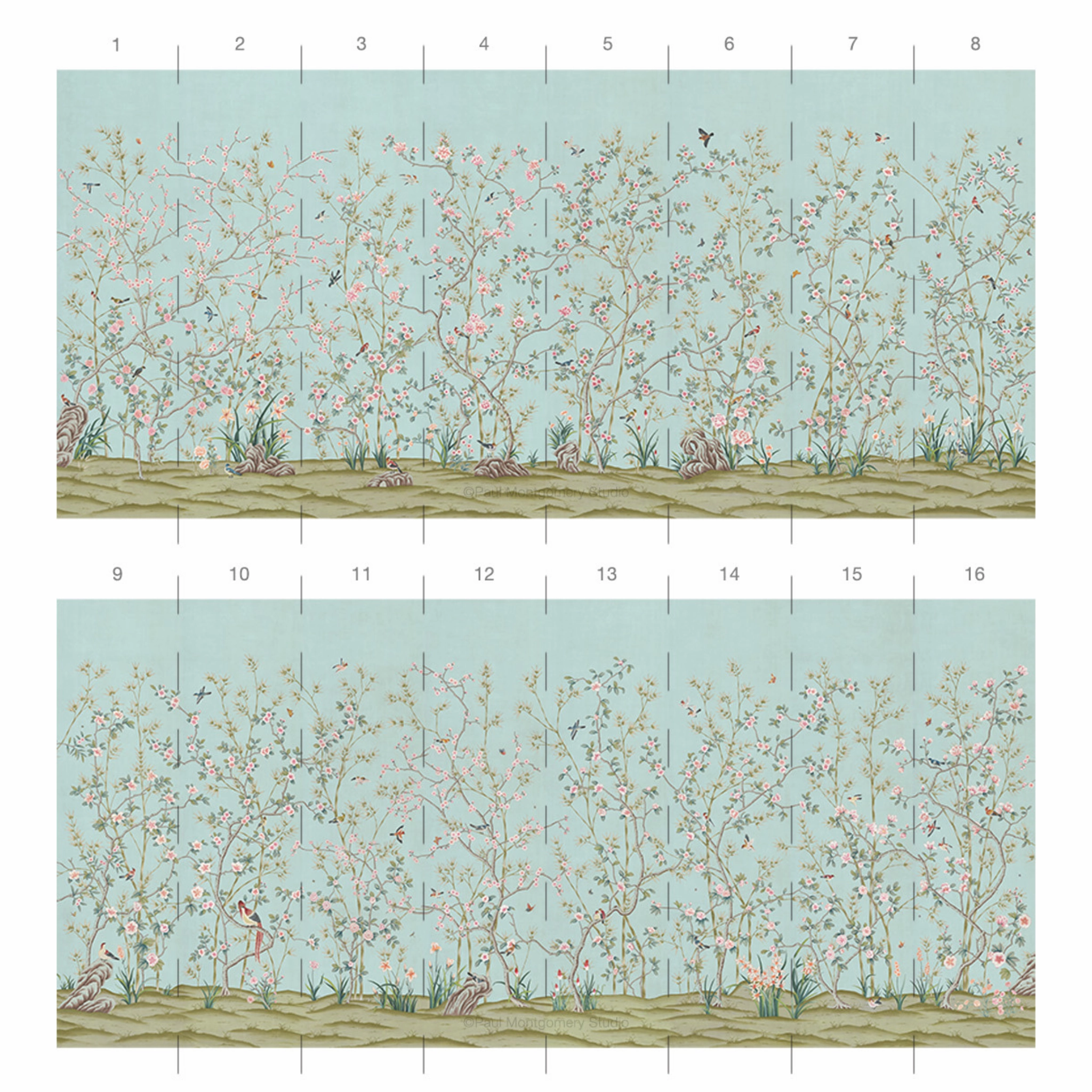 Parc Bonaire Chinoiserie Mural Wallpaper Panels in Aegean