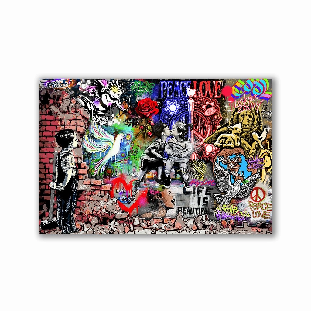 Peace and Love No1 by Adrian Vieriu framed mural artwork