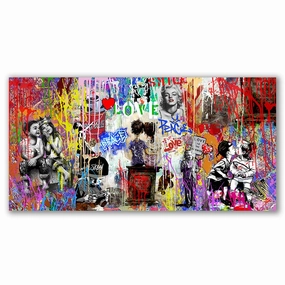 Peace and Love x Banksy by Adrian Vieriu framed mural artwork