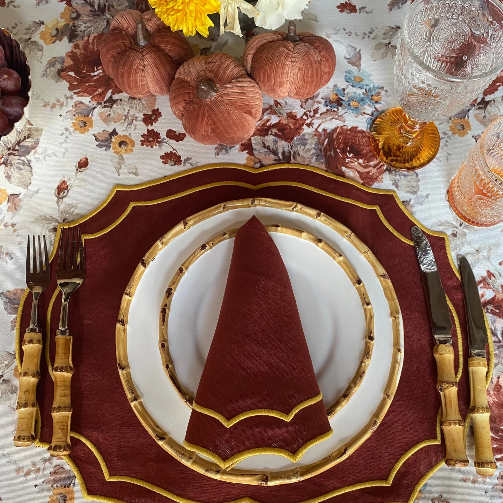 Penelope Brown Floral Design Tablecloth