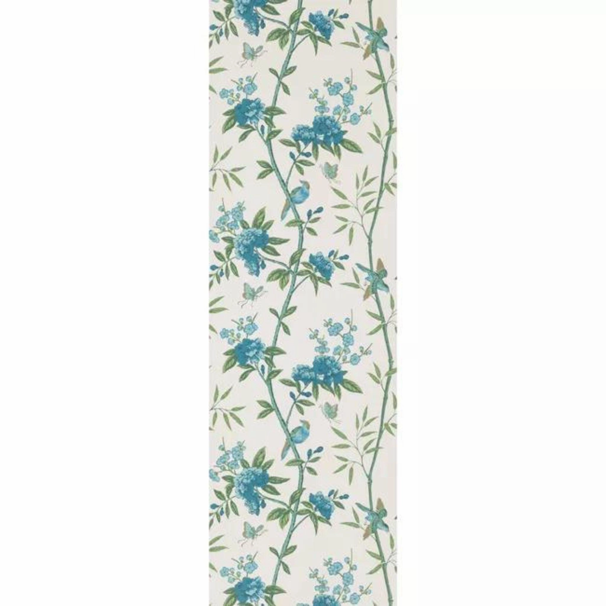 Peony and Blossom Wallpaper in Indigo and Teal paper wall covering