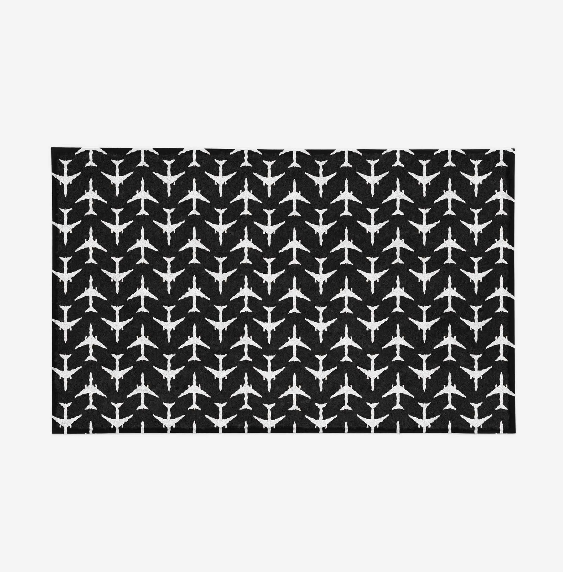 Perfectly Sized Seamless Airplanes Black Designed Door Mats