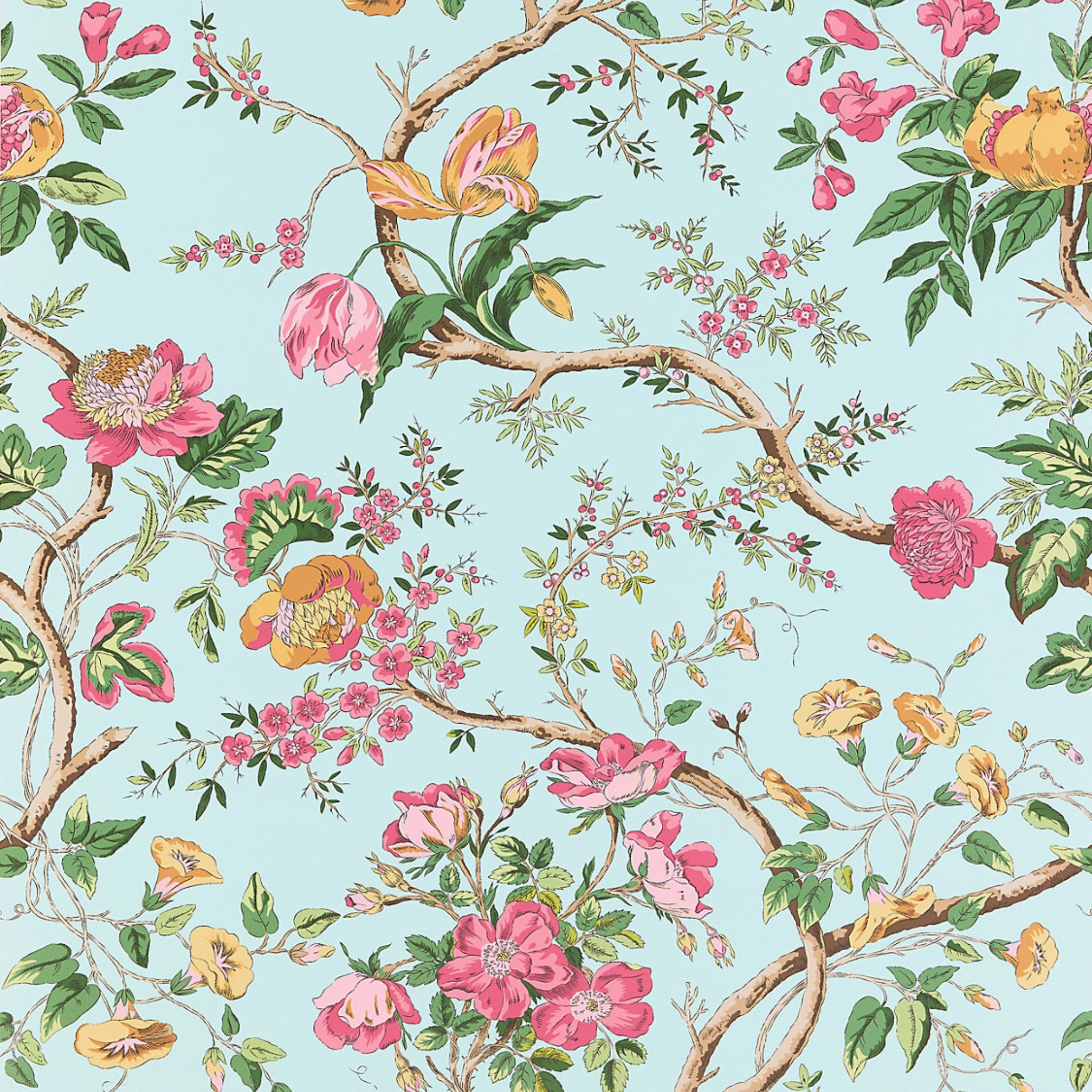 Persephone Wallpaper in Spring Sky paper wall covering