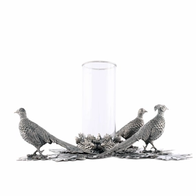 Pewter Pheasants Pillar Hurricane Centerpiece cute desktop display