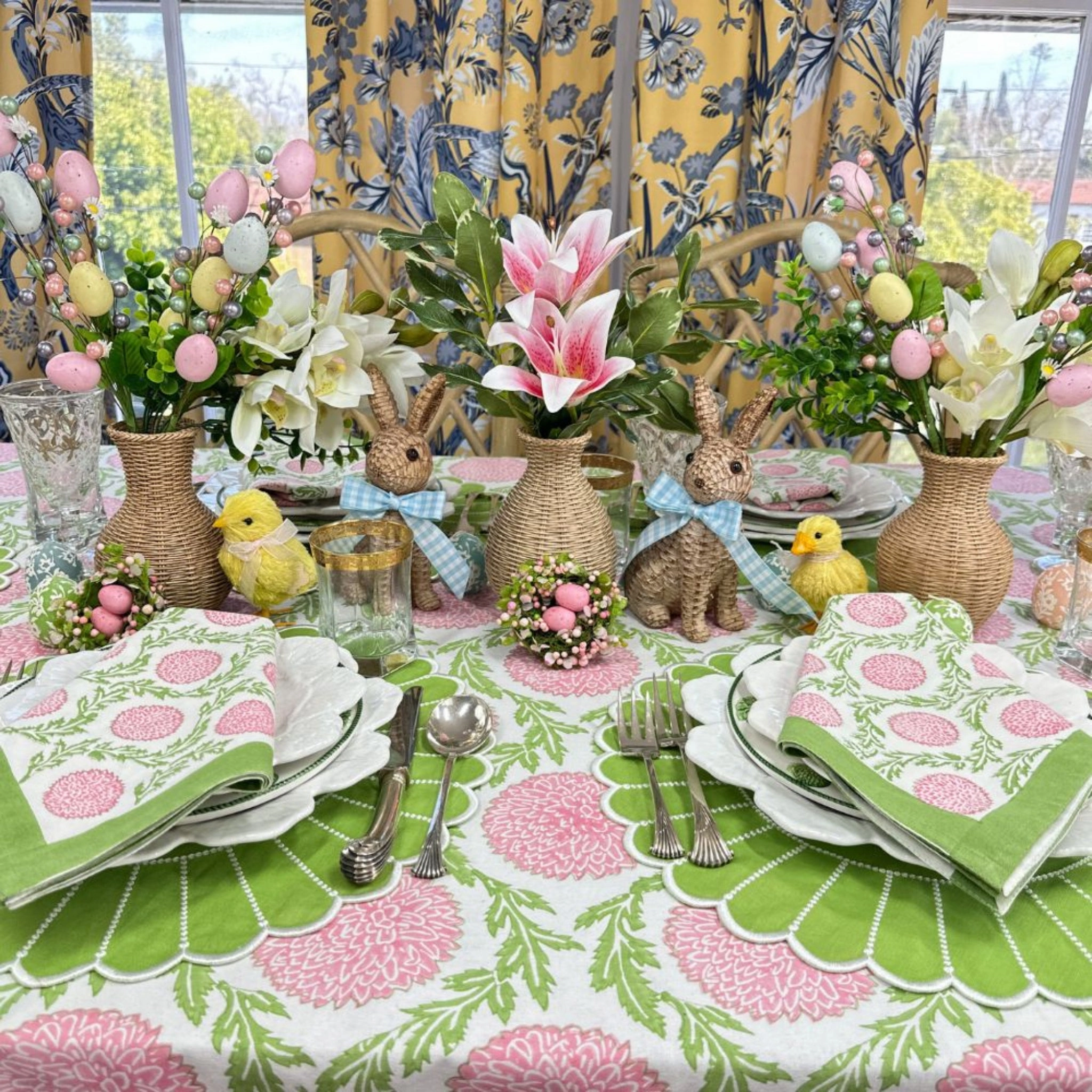 Pink and Green Flowers & Vines - Napkin, Set of 4