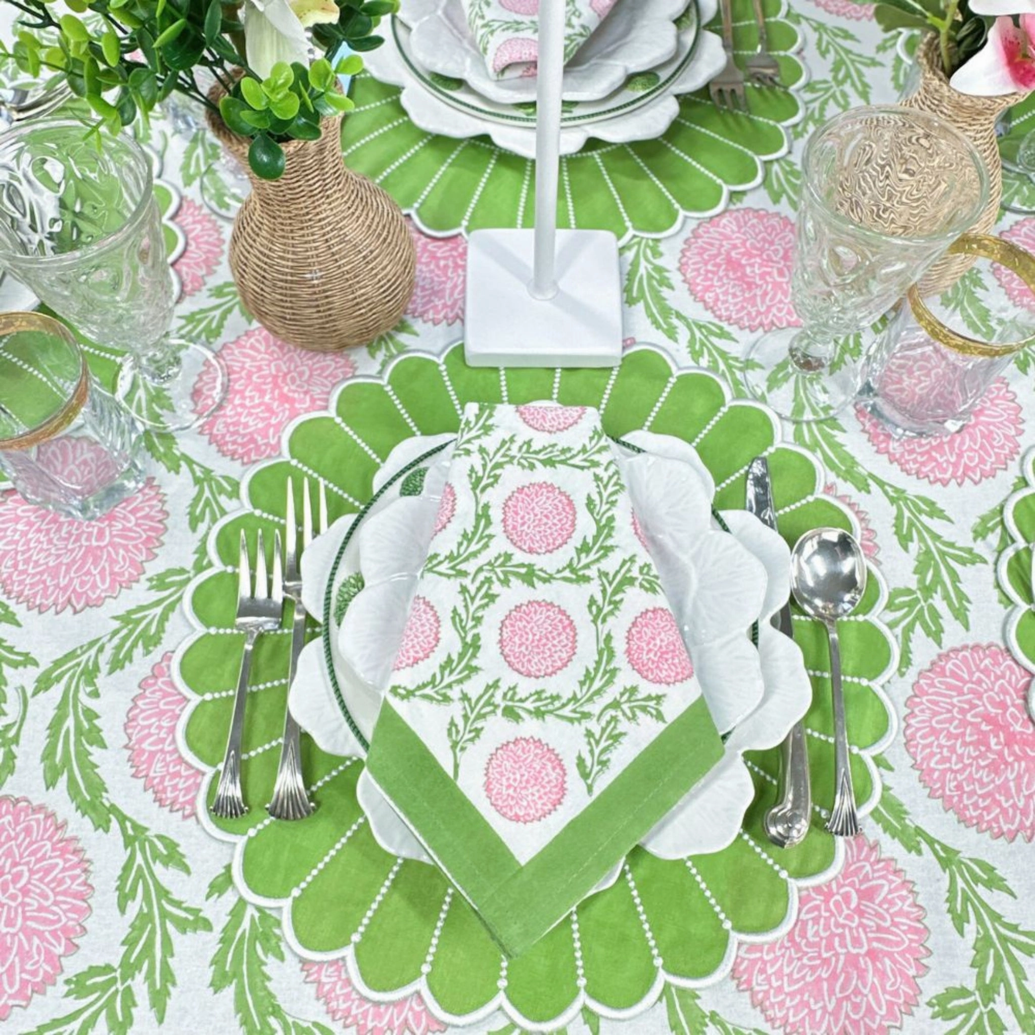 Pink and Green Flowers & Vines - Napkin, Set of 4