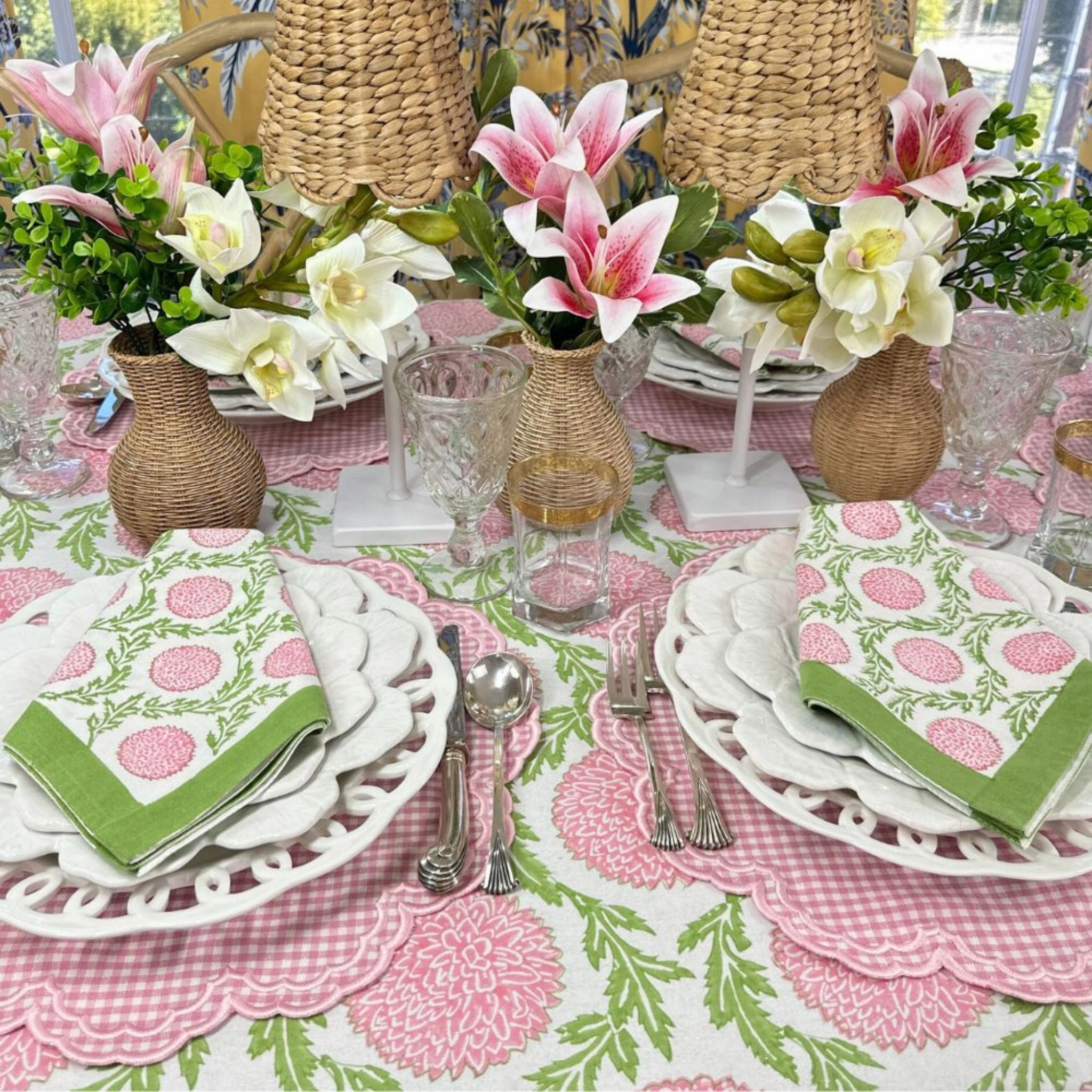 Pink and Green Flowers & Vines - Napkin, Set of 4