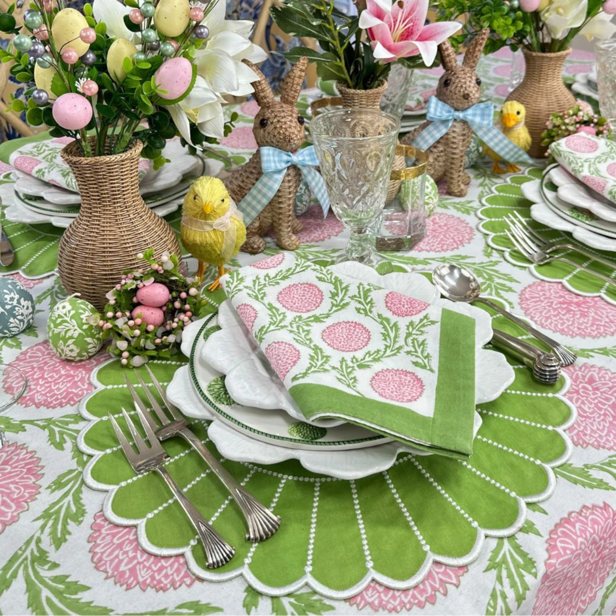 Pink and Green Flowers & Vines - Napkin, Set of 4